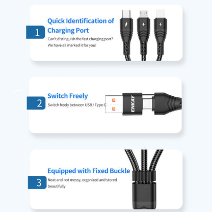 ENKAY 6-in-1 5A USB / Type-C to Type-C / 8 Pin / Micro USB Multifunction Fast Charging Cable, Cable Length:2m(Grey) - Multifunction Cable by ENKAY | Online Shopping UK | buy2fix