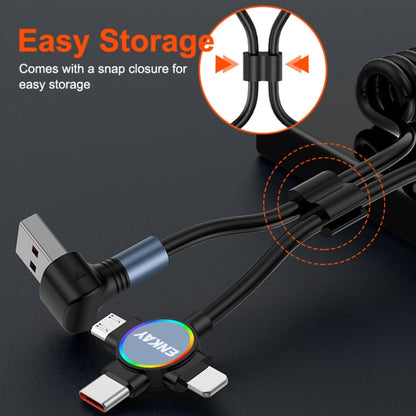 ENKAY 66W Reversible USB to Type-C / 8 Pin / Micro USB Elastic Spring Fast Charging Cable, Length 1.5m(Type A) - Multifunctional Cable by ENKAY | Online Shopping UK | buy2fix