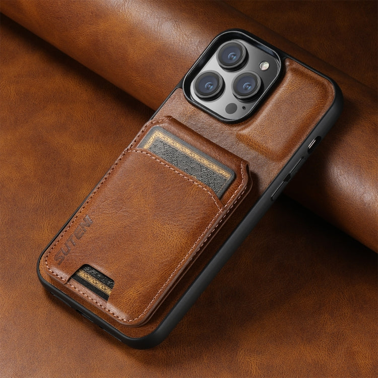 For iPhone 15 Pro Max Suteni H02 Leather Wallet Stand Back Phone Case(Brown) - iPhone 15 Pro Max Cases by Suteni | Online Shopping UK | buy2fix