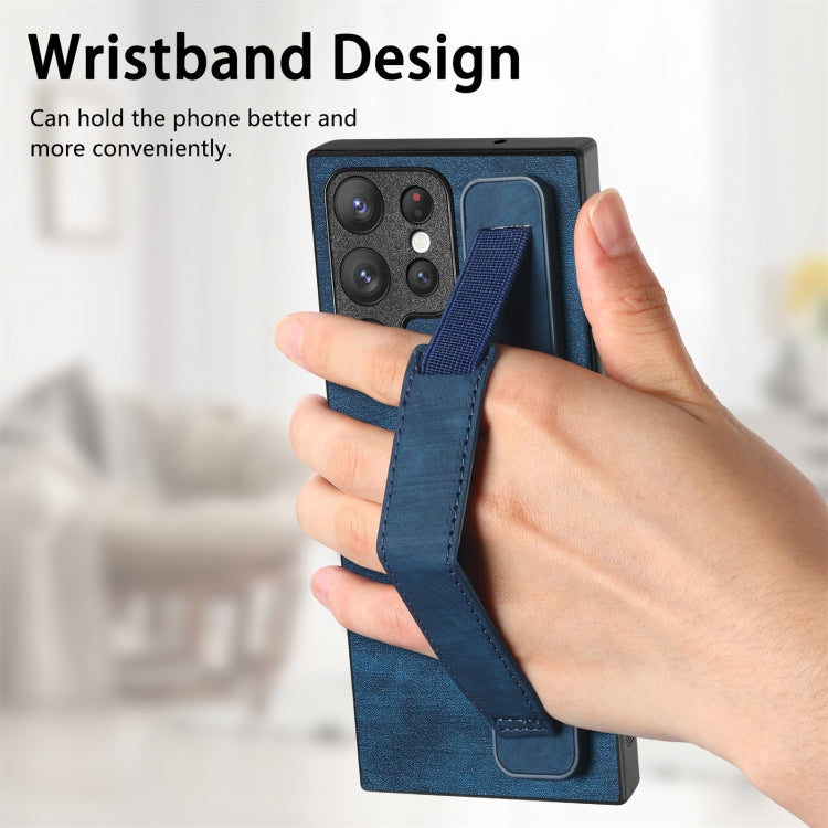 For Samsung Galaxy S23 Ultra 5G Retro Wristband Holder Leather Back Phone Case(Blue) - Galaxy S23 Ultra 5G Cases by buy2fix | Online Shopping UK | buy2fix