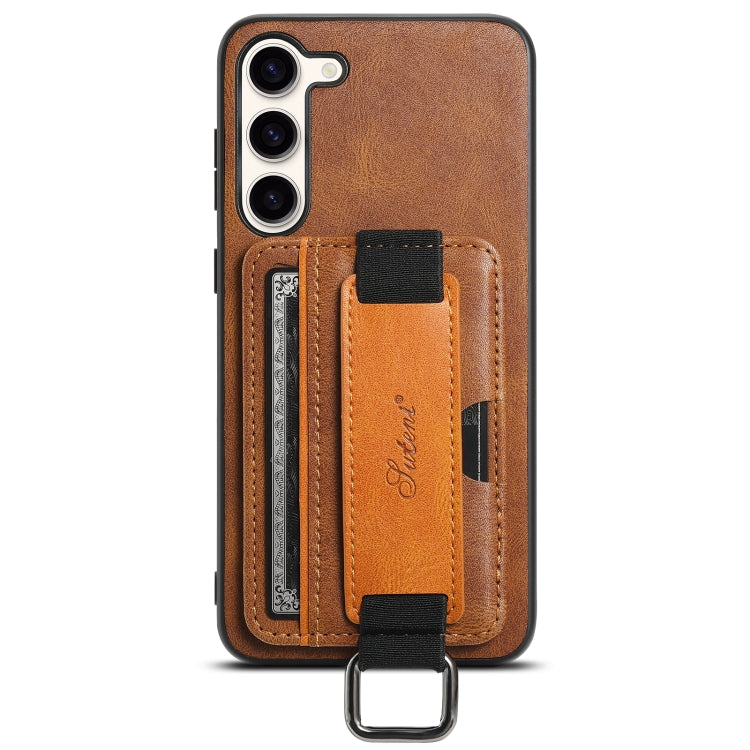 For Samsung Galaxy S24+  5G Suteni H13 Card Wallet Wrist Strap Holder PU Phone Case(Brown) - Galaxy S24+ 5G Cases by Suteni | Online Shopping UK | buy2fix