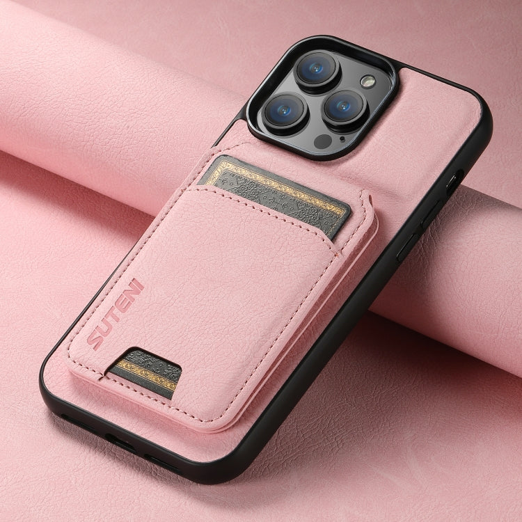 For iPhone 15 Pro Max Suteni H02 Litchi Leather Card Wallet Stand Back Phone Case(Pink) - iPhone 15 Pro Max Cases by Suteni | Online Shopping UK | buy2fix