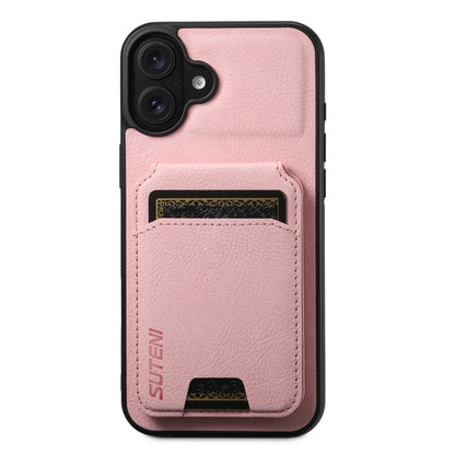 For iPhone 16 Suteni H02 Litchi Leather Card Wallet Stand Back Phone Case(Pink) - iPhone 16 Cases by Suteni | Online Shopping UK | buy2fix