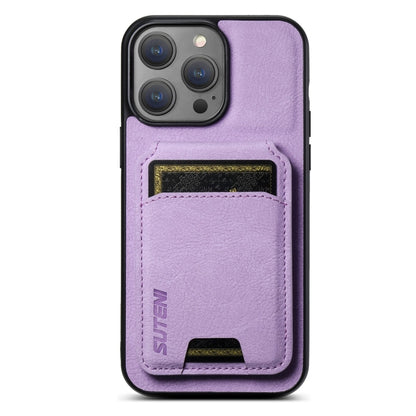 For iPhone 16 Pro Max Suteni H02 Litchi Leather Card Wallet Stand Back Phone Case(Purple) - iPhone 16 Pro Max Cases by Suteni | Online Shopping UK | buy2fix