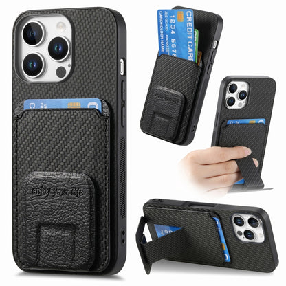 For iPhone 16 Pro Max Carbon Fiber Card Bag Fold Stand Phone Case(Black) - iPhone 16 Pro Max Cases by buy2fix | Online Shopping UK | buy2fix