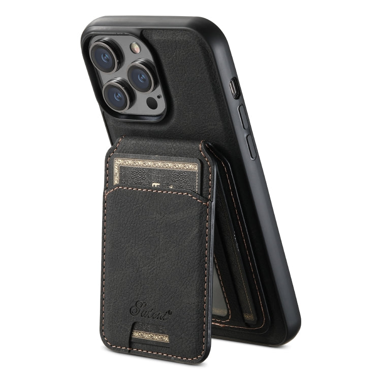 For iPhone 15 Pro Suteni H17 Litchi Texture Leather MagSafe Detachable Wallet Phone Case(Black) - iPhone 15 Pro Cases by Suteni | Online Shopping UK | buy2fix