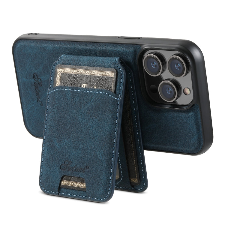 For iPhone 15 Pro Suteni H17 Litchi Texture Leather MagSafe Detachable Wallet Phone Case(Blue) - iPhone 15 Pro Cases by Suteni | Online Shopping UK | buy2fix