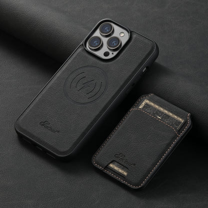 For iPhone 14 Plus Suteni H17 Litchi Texture Leather MagSafe Detachable Wallet Phone Case(Black) - iPhone 14 Plus Cases by Suteni | Online Shopping UK | buy2fix