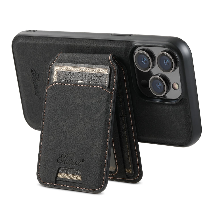 For iPhone 14 Plus Suteni H17 Litchi Texture Leather MagSafe Detachable Wallet Phone Case(Black) - iPhone 14 Plus Cases by Suteni | Online Shopping UK | buy2fix
