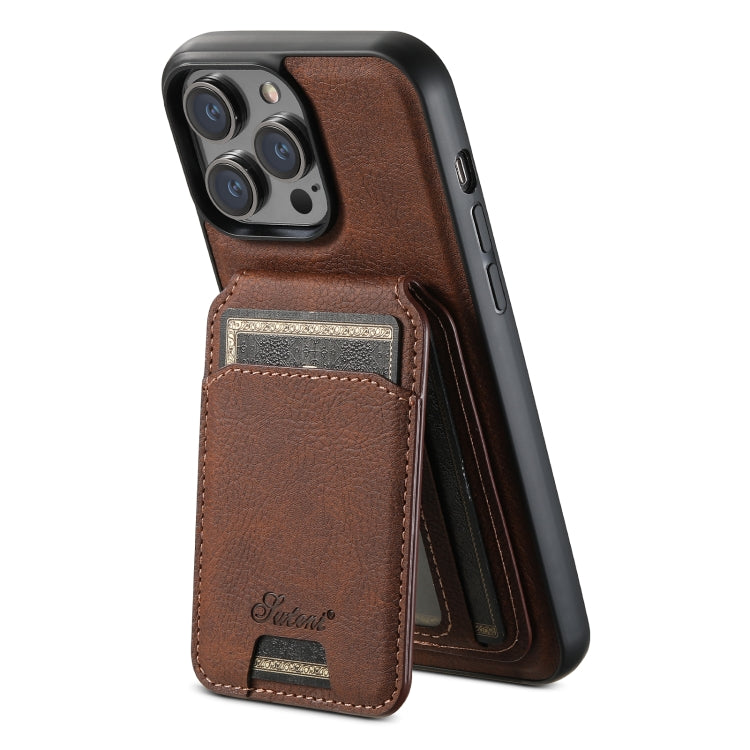 For iPhone 14 Plus Suteni H17 Litchi Texture Leather MagSafe Detachable Wallet Phone Case(Brown) - iPhone 14 Plus Cases by Suteni | Online Shopping UK | buy2fix