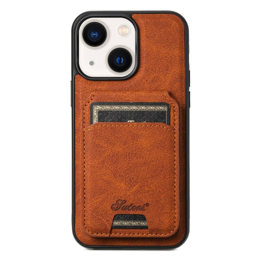 For iPhone 14 Plus Suteni H17 Litchi Texture Leather MagSafe Detachable Wallet Phone Case(Khaki) - iPhone 14 Plus Cases by Suteni | Online Shopping UK | buy2fix