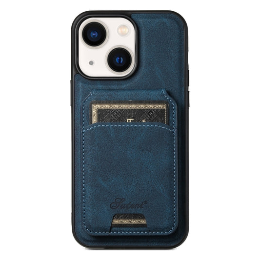 For iPhone 14 Plus Suteni H17 Litchi Texture Leather MagSafe Detachable Wallet Phone Case(Blue) - iPhone 14 Plus Cases by Suteni | Online Shopping UK | buy2fix