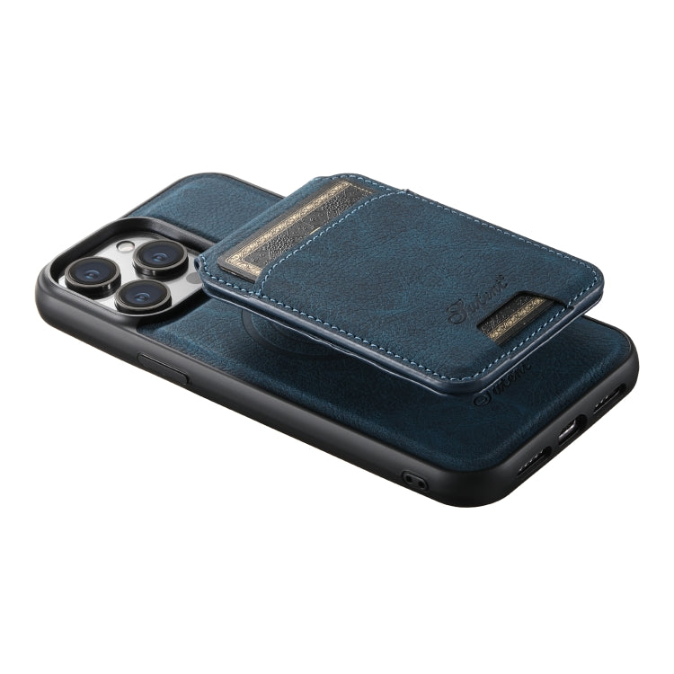 For iPhone 14 Pro Max Suteni H17 Litchi Texture Leather MagSafe Detachable Wallet Phone Case(Blue) - iPhone 14 Pro Max Cases by Suteni | Online Shopping UK | buy2fix