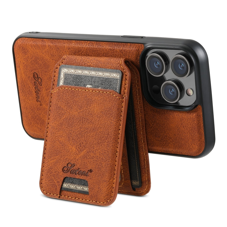 For iPhone 13 Suteni H17 Litchi Texture Leather MagSafe Detachable Wallet Phone Case(Khaki) - iPhone 13 Cases by Suteni | Online Shopping UK | buy2fix
