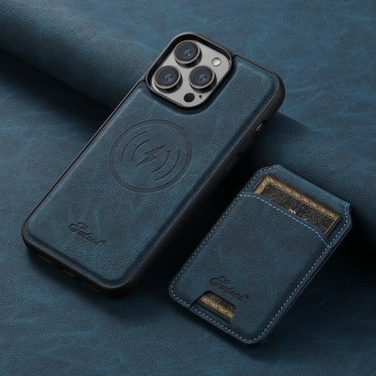 For iPhone 12  Suteni H17 Litchi Texture Leather MagSafe Detachable Wallet Phone Case(Blue) - iPhone 12 / 12 Pro Cases by Suteni | Online Shopping UK | buy2fix
