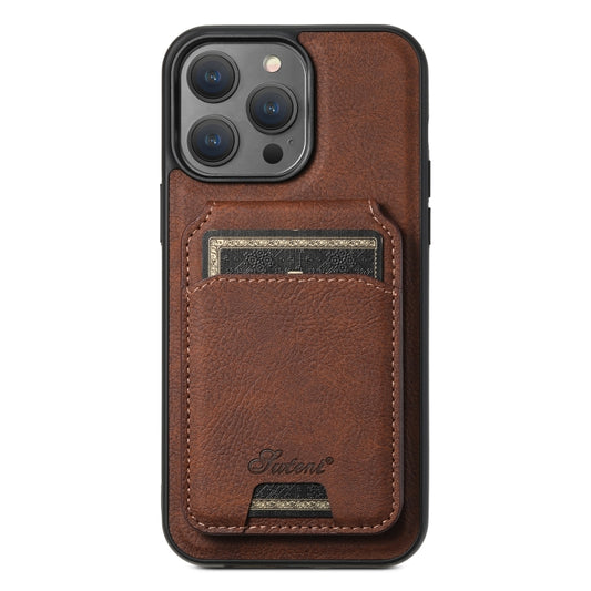 For iPhone 12 Pro Suteni H17 Litchi Texture Leather MagSafe Detachable Wallet Phone Case(Brown) - iPhone 12 / 12 Pro Cases by Suteni | Online Shopping UK | buy2fix