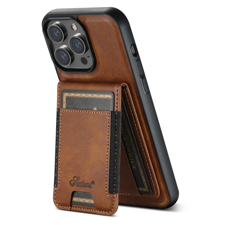 For iPhone 14 Plus Suteni H17 Oil Eax Leather MagSafe Detachable Wallet Phone Case(Brown) - iPhone 14 Plus Cases by Suteni | Online Shopping UK | buy2fix