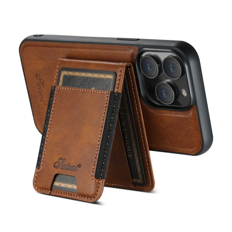 For iPhone 14 Plus Suteni H17 Oil Eax Leather MagSafe Detachable Wallet Phone Case(Brown) - iPhone 14 Plus Cases by Suteni | Online Shopping UK | buy2fix