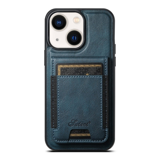 For iPhone 14 Plus Suteni H17 Oil Eax Leather MagSafe Detachable Wallet Phone Case(Blue) - iPhone 14 Plus Cases by Suteni | Online Shopping UK | buy2fix