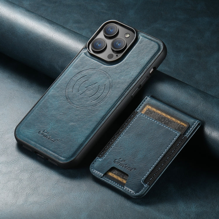 For iPhone 14 Plus Suteni H17 Oil Eax Leather MagSafe Detachable Wallet Phone Case(Blue) - iPhone 14 Plus Cases by Suteni | Online Shopping UK | buy2fix