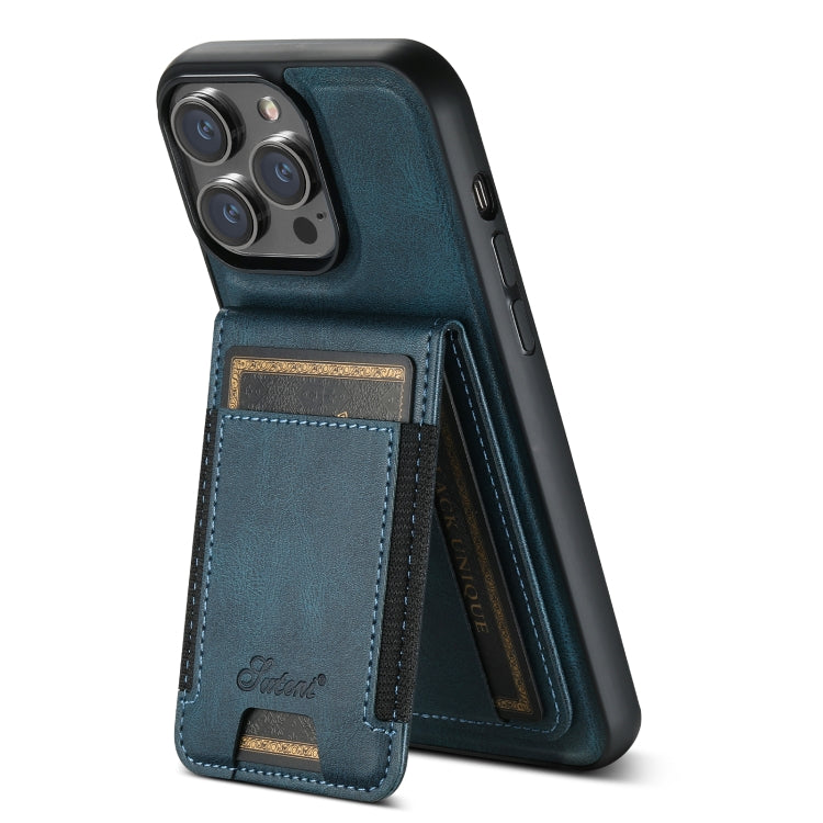 For iPhone 14 Plus Suteni H17 Oil Eax Leather MagSafe Detachable Wallet Phone Case(Blue) - iPhone 14 Plus Cases by Suteni | Online Shopping UK | buy2fix