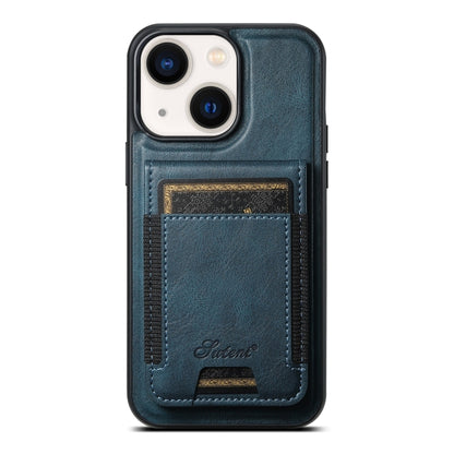 For iPhone 14 Plus Suteni H17 Oil Eax Leather MagSafe Detachable Wallet Phone Case(Blue) - iPhone 14 Plus Cases by Suteni | Online Shopping UK | buy2fix