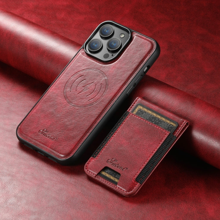 For iPhone 14 Pro Suteni H17 Oil Eax Leather MagSafe Detachable Wallet Phone Case(Red) - iPhone 14 Pro Cases by Suteni | Online Shopping UK | buy2fix