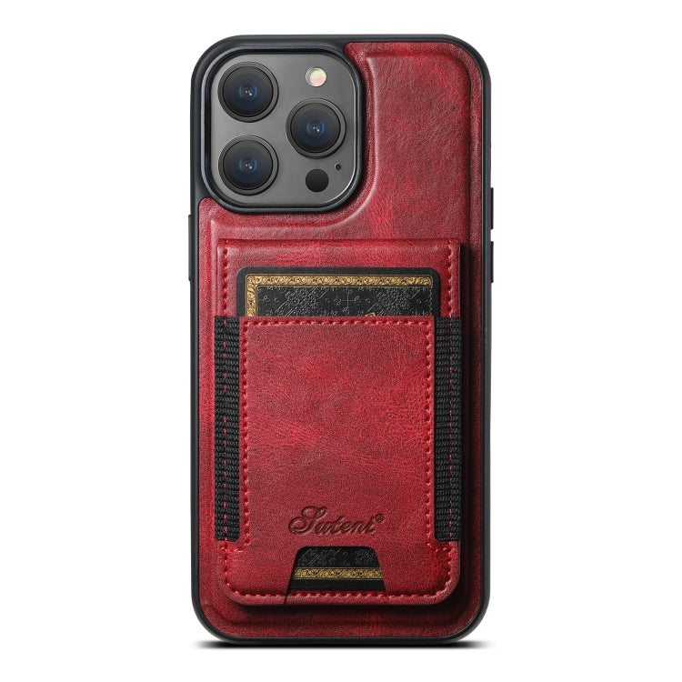 For iPhone 14 Pro Max Suteni H17 Oil Eax Leather MagSafe Detachable Wallet Phone Case(Red) - iPhone 14 Pro Max Cases by Suteni | Online Shopping UK | buy2fix