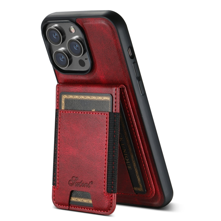 For iPhone 14 Pro Max Suteni H17 Oil Eax Leather MagSafe Detachable Wallet Phone Case(Red) - iPhone 14 Pro Max Cases by Suteni | Online Shopping UK | buy2fix