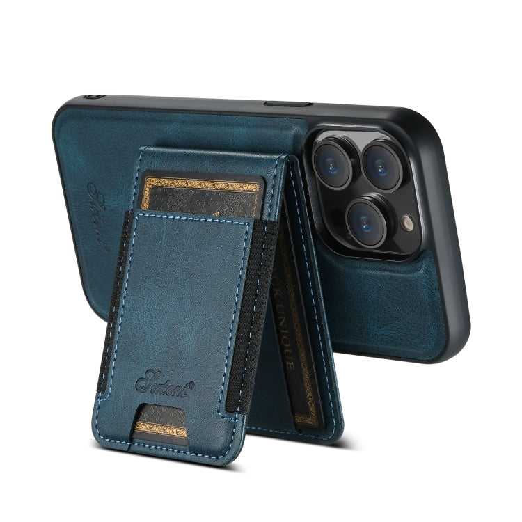 For iPhone 13 Pro Suteni H17 Oil Eax Leather MagSafe Detachable Wallet Phone Case(Blue) - iPhone 13 Pro Cases by Suteni | Online Shopping UK | buy2fix