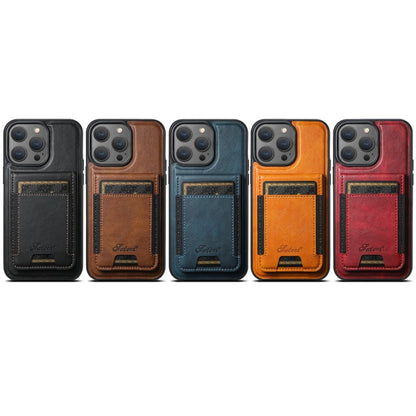 For iPhone 14 Plus Suteni H17 Oil Eax Leather MagSafe Detachable Wallet Phone Case(Khaki) - iPhone 14 Plus Cases by Suteni | Online Shopping UK | buy2fix