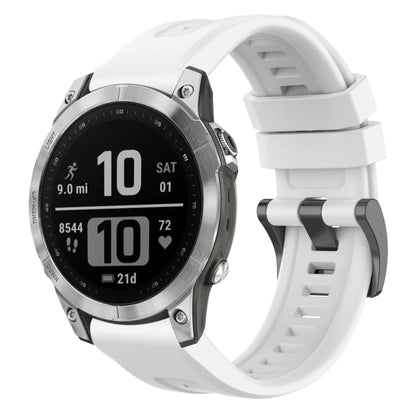 For Garmin Fenix 7 Pro Solid Color Black Buckle Silicone Quick Release Watch Band(White) - Watch Bands by buy2fix | Online Shopping UK | buy2fix