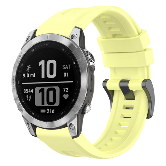 For Garmin Fenix 7 Pro Solid Color Black Buckle Silicone Quick Release Watch Band(Yellow) - Watch Bands by buy2fix | Online Shopping UK | buy2fix