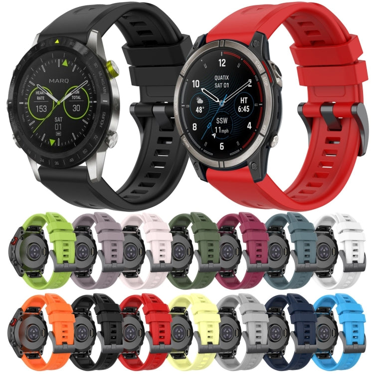 For Garmin Fenix 7 Solar / Sapphire Solar Solid Color Black Buckle Silicone Quick Release Watch Band(Orange) - Watch Bands by buy2fix | Online Shopping UK | buy2fix