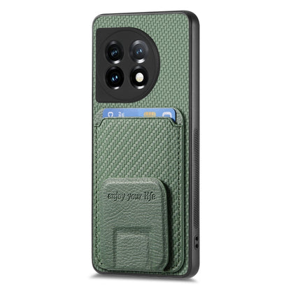 For OnePlus 11 Carbon Fiber Card Bag Fold Stand Phone Case(Green) - OnePlus Cases by buy2fix | Online Shopping UK | buy2fix