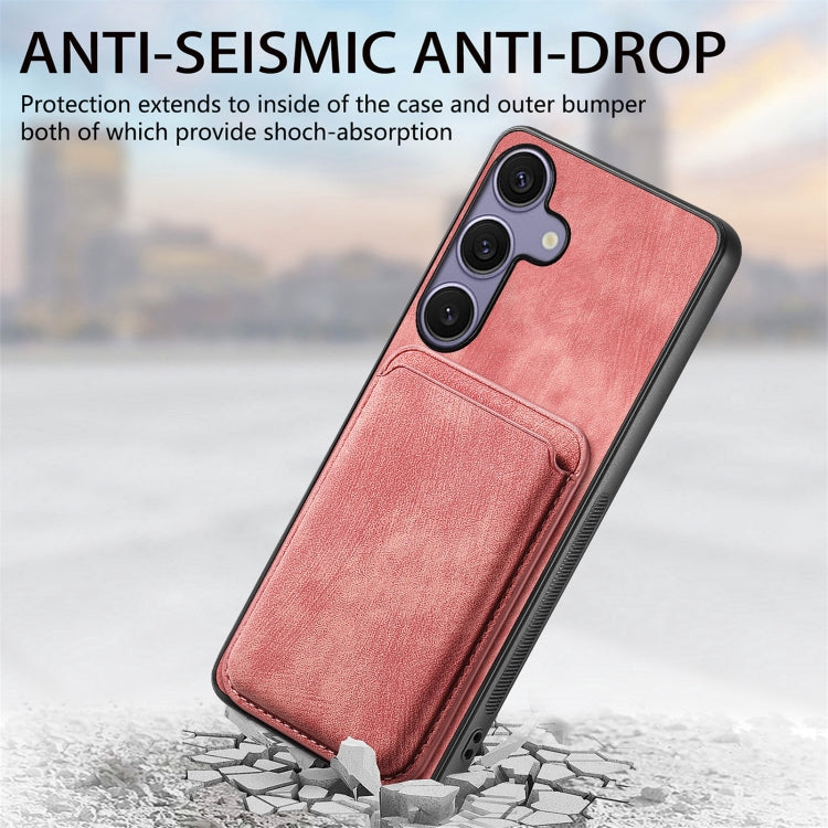 For Samsung Galaxy S25 5G Retro Leather Card Bag Magnetic Phone Case(Pink) - Galaxy S25 5G Cases by buy2fix | Online Shopping UK | buy2fix