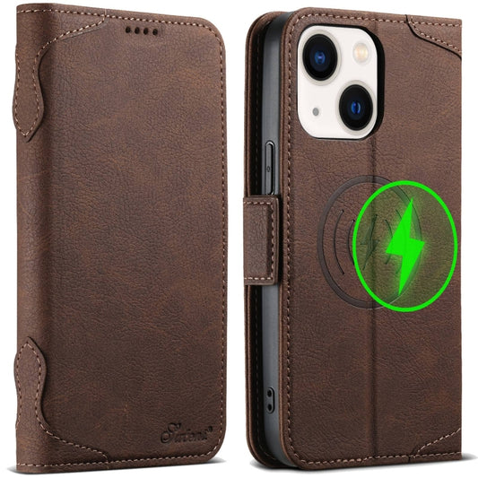For iPhone 14 Plus SUTENI J07 Multifunctional Horizontal Flip Magsafe Leather Phone Case(Brown) - iPhone 14 Plus Cases by Suteni | Online Shopping UK | buy2fix