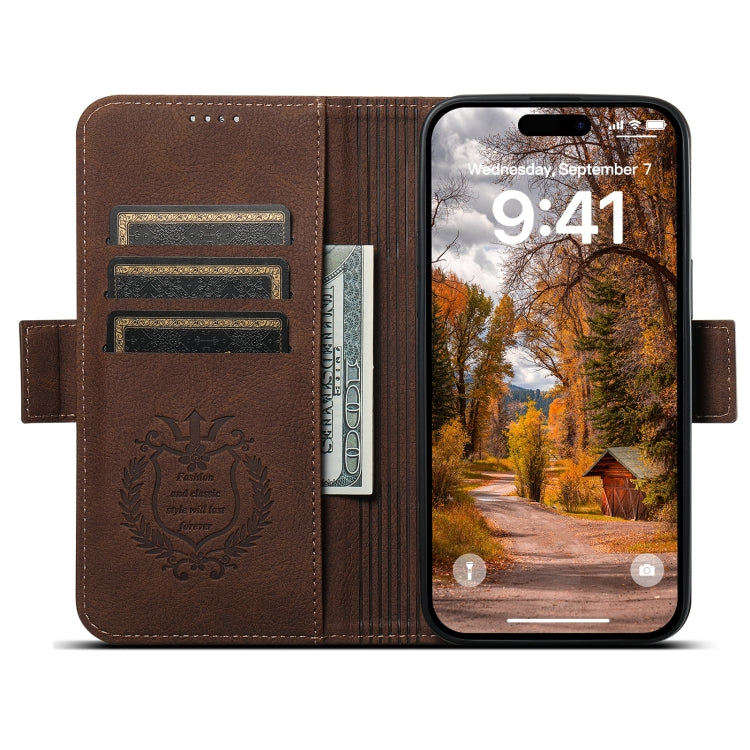 For iPhone 14 Plus SUTENI J07 Multifunctional Horizontal Flip Magsafe Leather Phone Case(Brown) - iPhone 14 Plus Cases by Suteni | Online Shopping UK | buy2fix