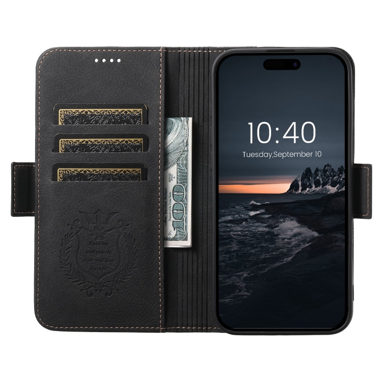 For iPhone 16 SUTENI J07 Multifunctional Horizontal Flip Magsafe Leather Phone Case(Black) - iPhone 16 Cases by Suteni | Online Shopping UK | buy2fix