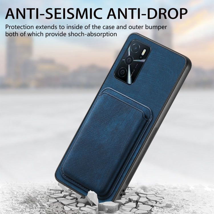 For OPPO A17K Retro Leather Card Bag Magnetic Phone Case(Blue) - OPPO Cases by buy2fix | Online Shopping UK | buy2fix