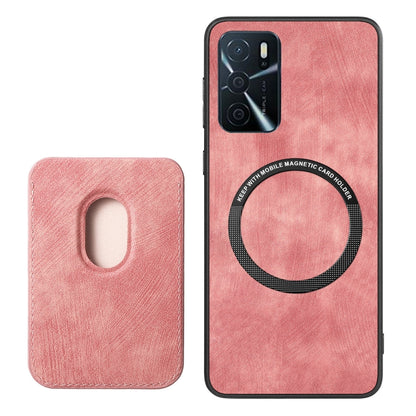 For OPPO A57 5G Retro Leather Card Bag Magnetic Phone Case(Pink) - OPPO Cases by buy2fix | Online Shopping UK | buy2fix