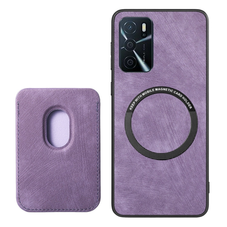 For OPPO A57 5G Retro Leather Card Bag Magnetic Phone Case(Purple) - OPPO Cases by buy2fix | Online Shopping UK | buy2fix