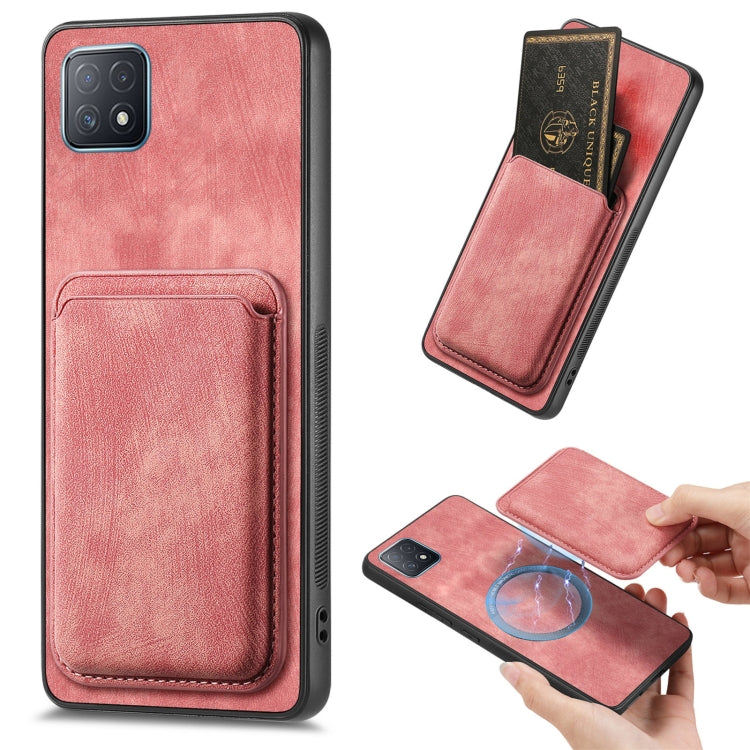 For OPPO A72 5G Retro Leather Card Bag Magnetic Phone Case(Pink) - OPPO Cases by buy2fix | Online Shopping UK | buy2fix