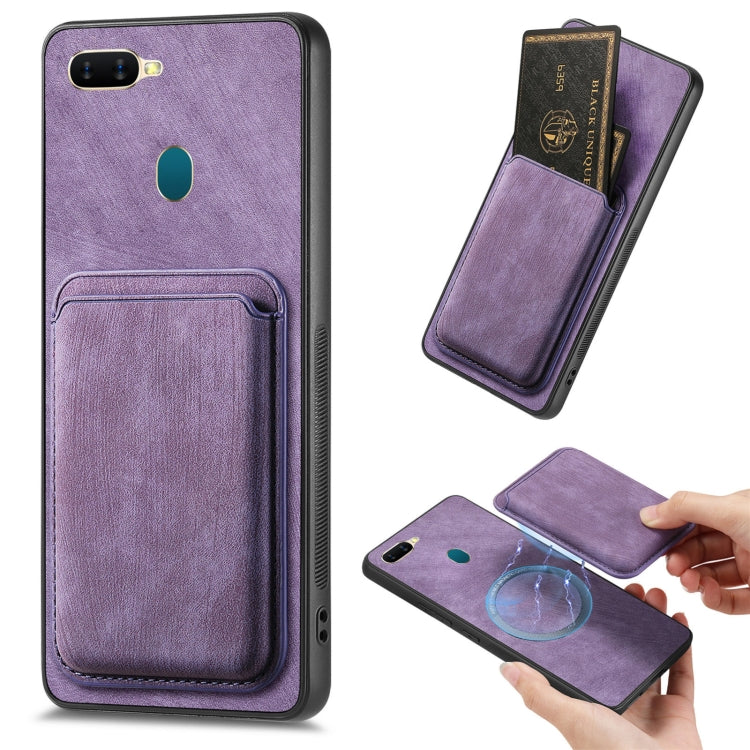 For OPPO A7/A12 Retro Leather Card Bag Magnetic Phone Case(Purple) - OPPO Cases by buy2fix | Online Shopping UK | buy2fix