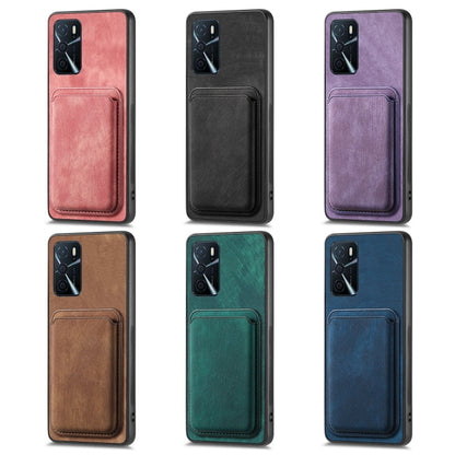 For OPPO Reno7 4G Retro Leather Card Bag Magnetic Phone Case(Blue) - OPPO Cases by buy2fix | Online Shopping UK | buy2fix