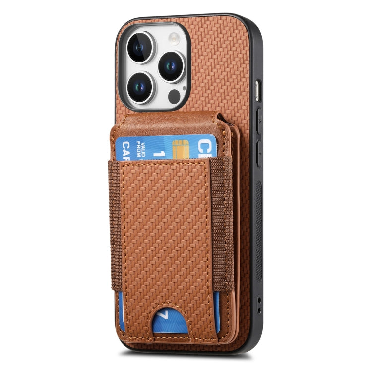 For iPhone 16 Pro Max Carbon Fiber Vertical Flip Wallet Stand Phone Case(Brown) - More iPhone Cases by buy2fix | Online Shopping UK | buy2fix