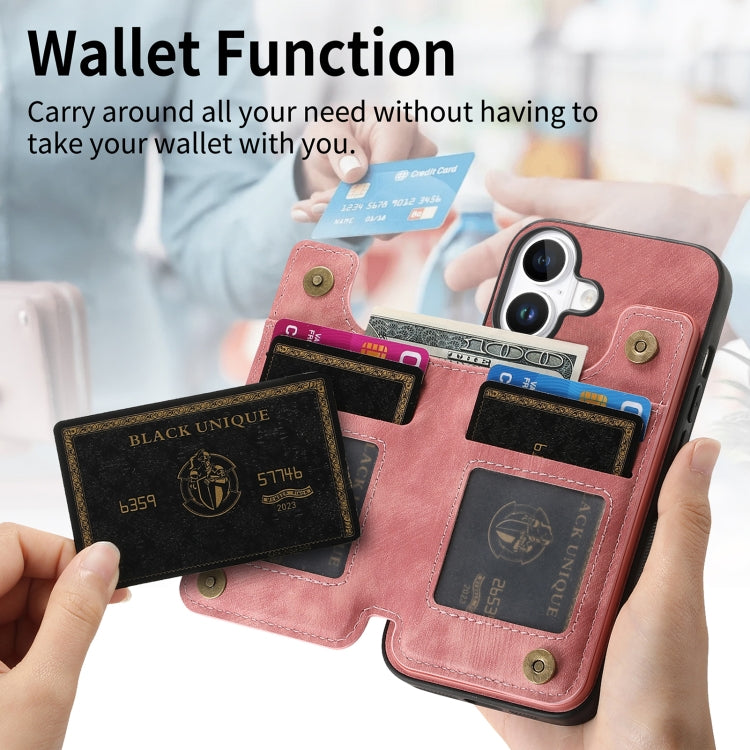 For iPhone 16 Plus Retro Leather Zipper Wallet Back Phone Case(Pink) - More iPhone Cases by buy2fix | Online Shopping UK | buy2fix