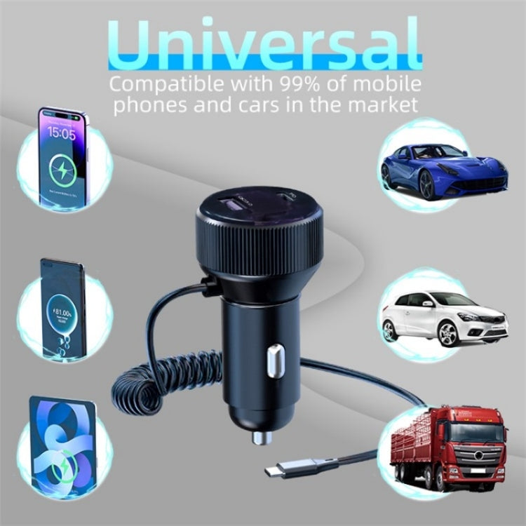 K18A PD 30W Retractable Type-C Cable USB+Type-C Dual Port Aluminum Alloy Car Charger - Car Charger by buy2fix | Online Shopping UK | buy2fix