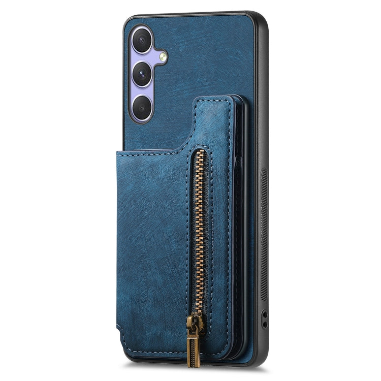 For Samsung Galaxy S25 5G Retro Leather Zipper Wallet Back Phone Case(Blue) - Galaxy S25 5G Cases by buy2fix | Online Shopping UK | buy2fix