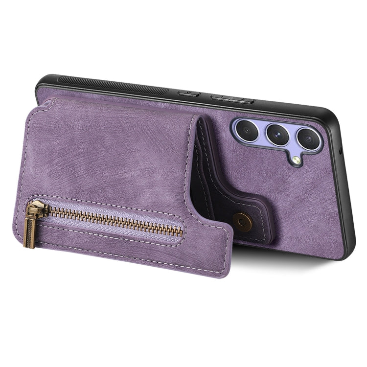 For Samsung Galaxy S25+ 5G Retro Leather Zipper Wallet Back Phone Case(Purple) - Galaxy S25+ 5G Cases by buy2fix | Online Shopping UK | buy2fix